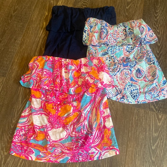 3 Lilly Pulitzer single ruffle tube tops (not cropped) bundle. All size medium - Picture 1 of 4